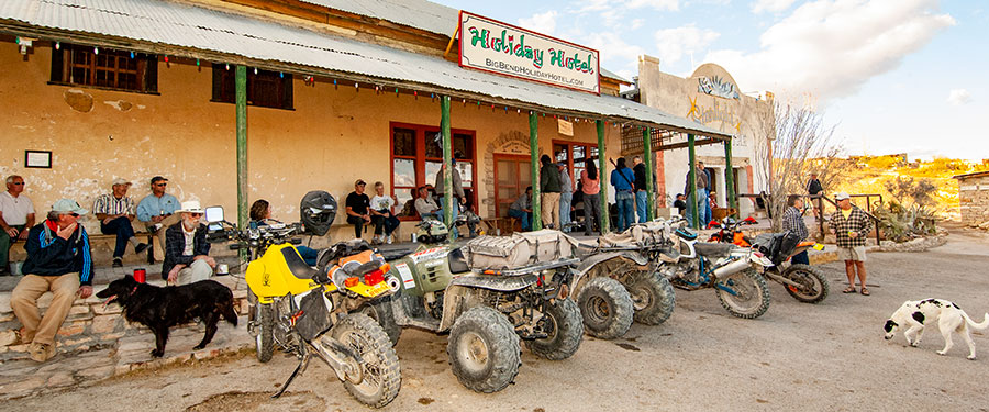 Motorcycles outside the Terlingua Trading Company.